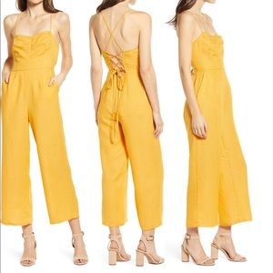 Tie back cotton blend jumpsuit
